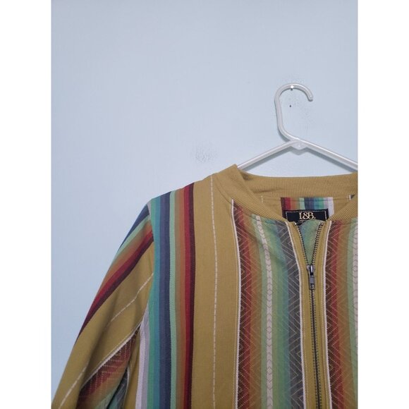 L & B Lucky Blessed Womens M Bomber Jacket Striped Retro Cotton Full Zip Lined - Picture 4 of 6